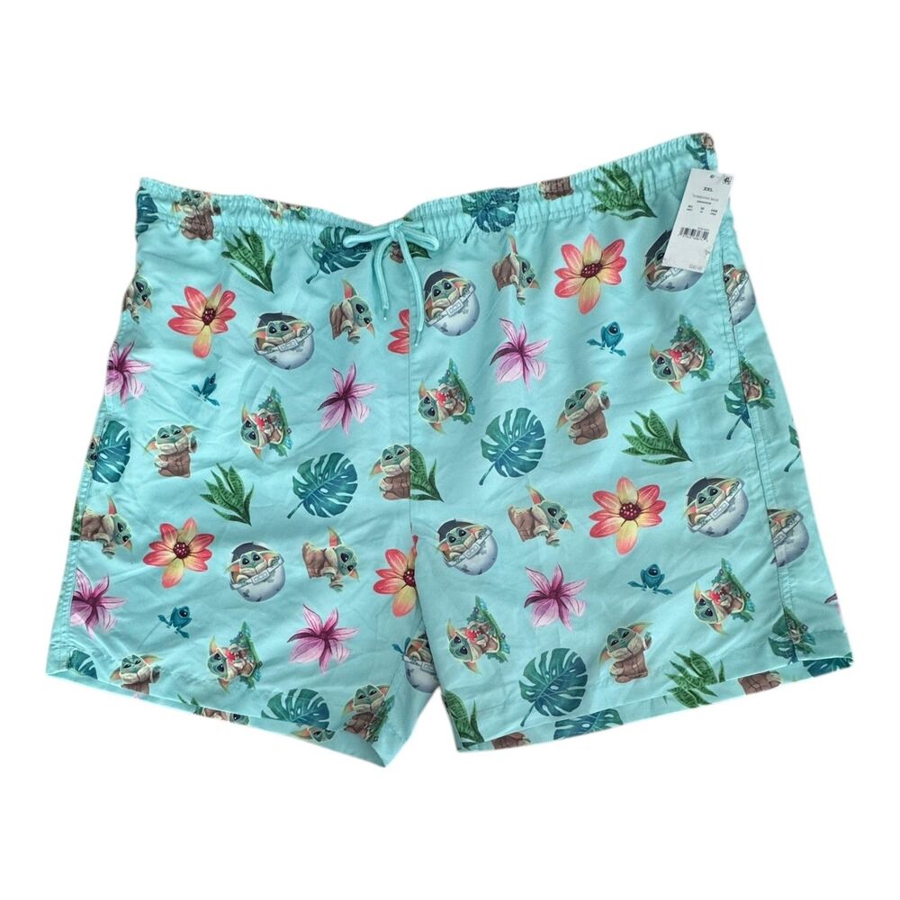 Star Wars Swim Trunks Mens 2XL Grogu Baby Yoda Floral Board‎ Shorts